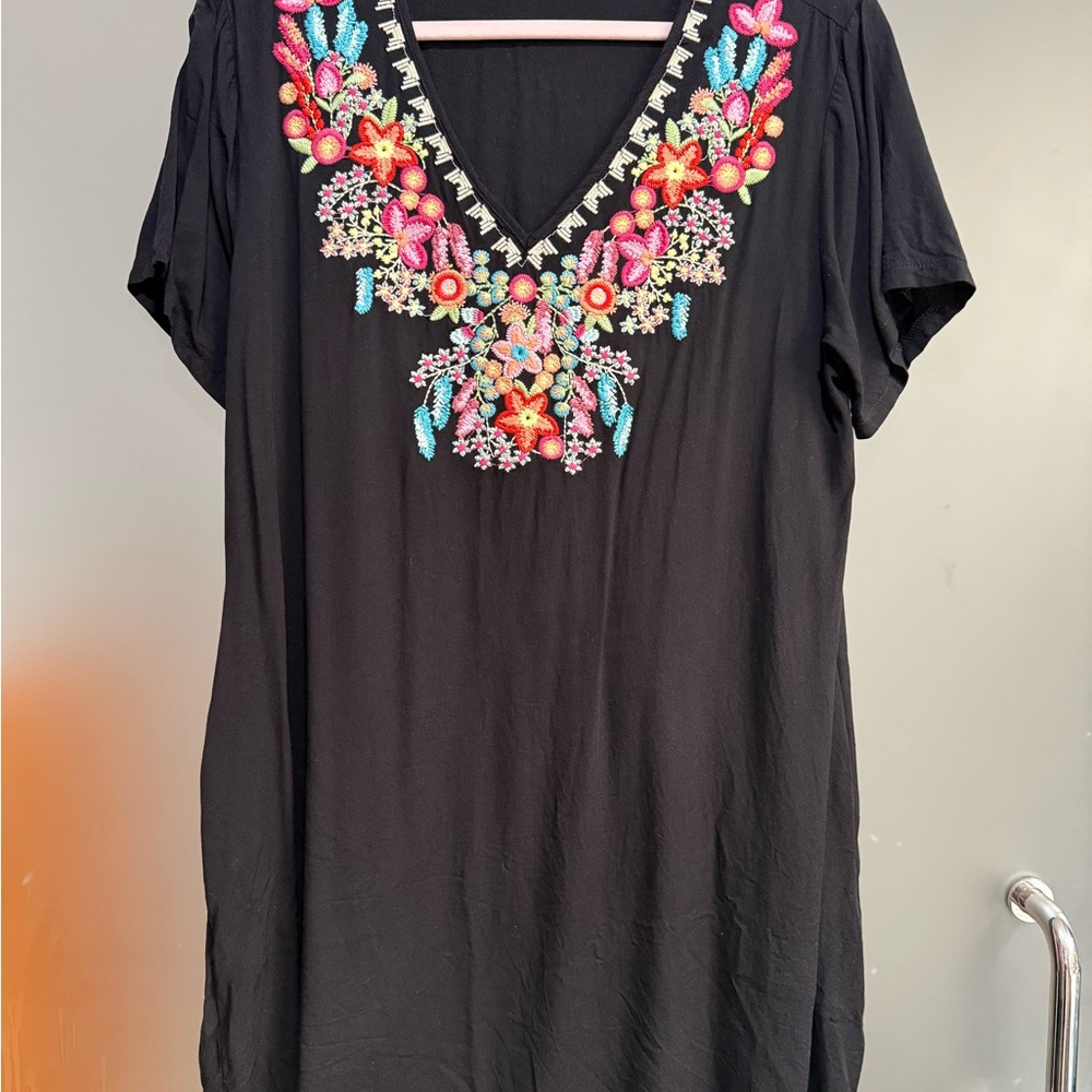 Solitaire Black Blouse with Colorful Embroidery